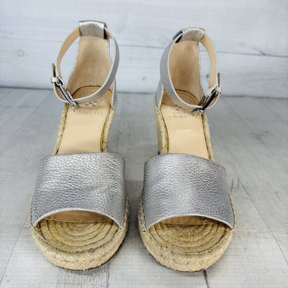 Vince Camuto LEERA Silver Metallic Leather Ankle Strap Espadrille Sandal Sz 7.5 - Picture 7 of 16